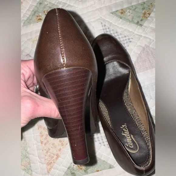 Candie’s Brown Platform Pumps Chunky Heel Size 8.5 Retro Work Heels Vintage - Picture 6 of 7